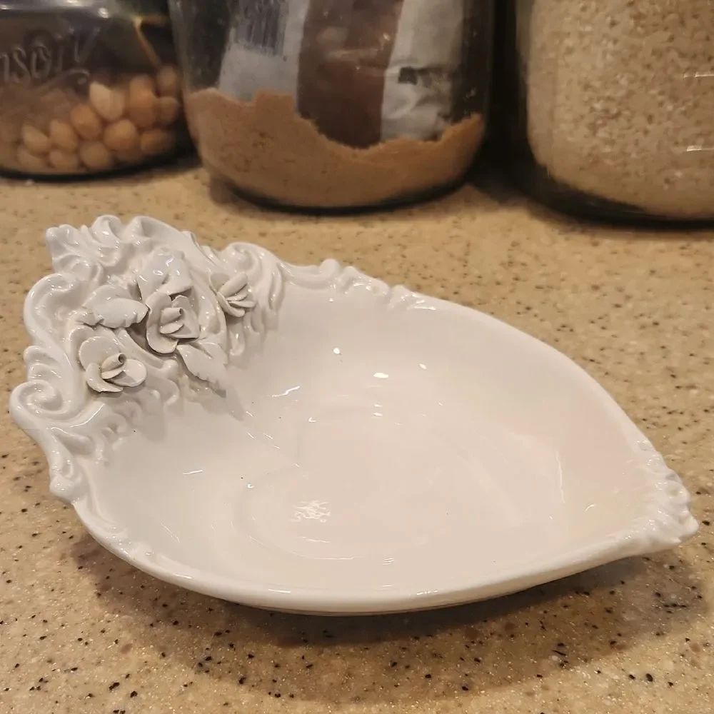 Vintage Italian White Porcelain Heart Shape Dish